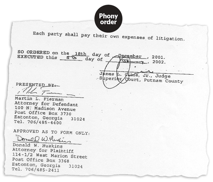 Forged signatures on phony court order