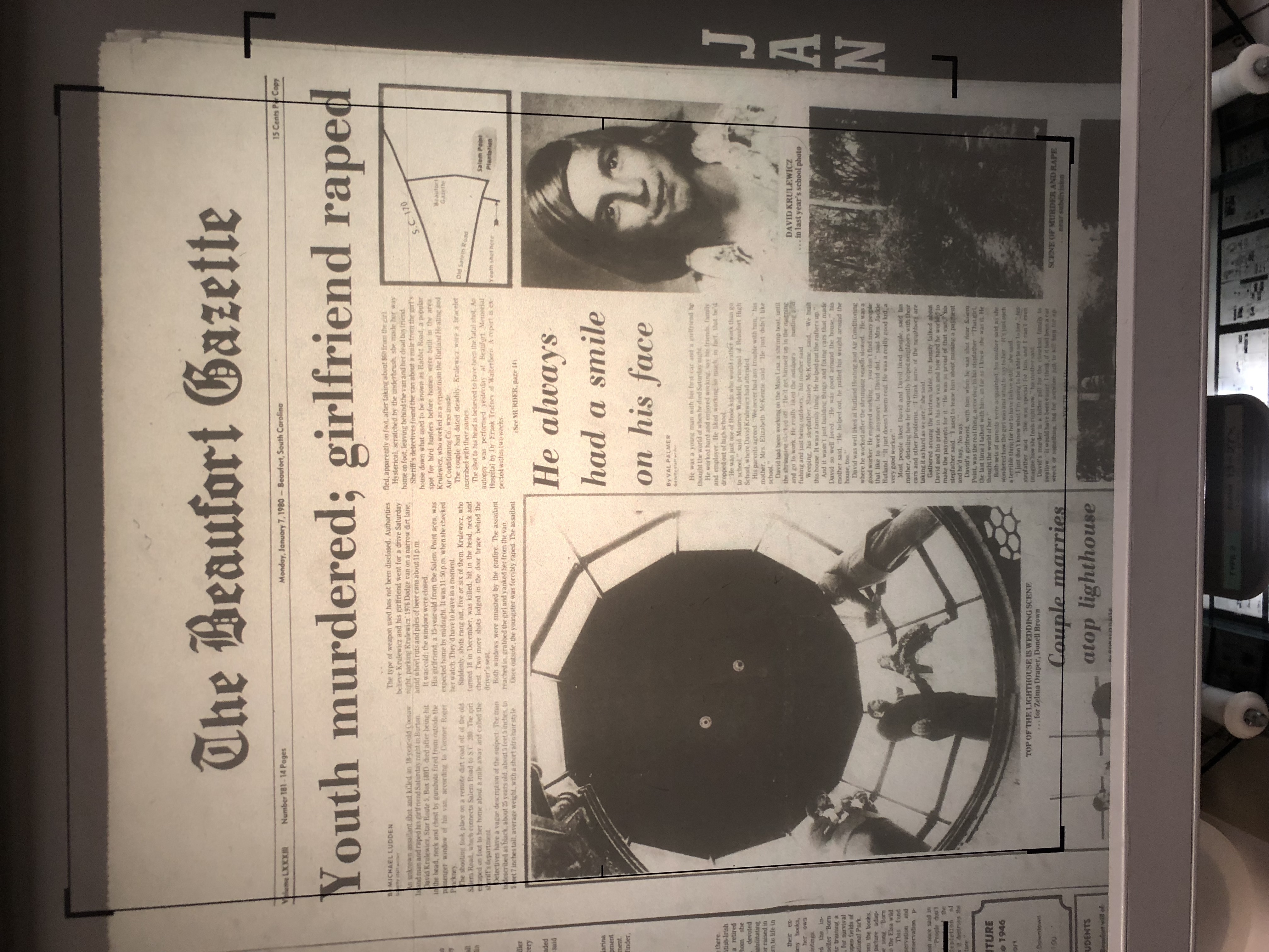 'Youth murdered; girlfriend raped' newspaper clipping